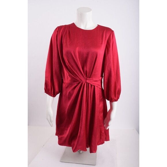 Ml Monique Lhuillier Womens Satin mini Dress Sz 10 Fuchsia Pink 3/4 Sleeve NWT - Picture 2 of 7